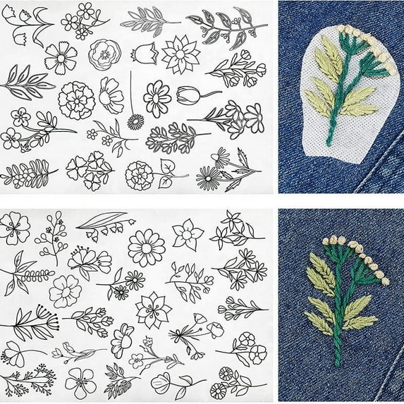 kttectoa 50 Pack Hand Sewing Washable Water-Soluble Stabilizer Tear-Off Machine Embroidery Flower Pattern Patch for DIY Lovers A4 Size Christmas Gifts Home