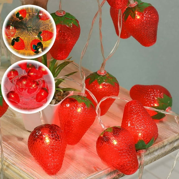 kttectoa 78.7in LED Strawberries String Lights Party Ambience Birthday Scene Fruit Shape Battery Powered Red Warm Decor 2m 10 LEDs Christmas Gifts Home
