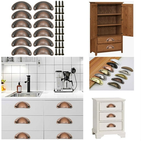 kttectoa Antique Cup Handle Pull 12-Pack Kitchen Cabinet Drawer Door Strong Hardware Brushed Brass Finish Mounting Screws Included Christmas Gifts Home