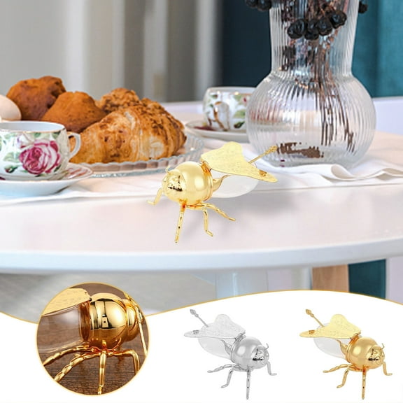 kttectoa European Classical Bee Sugar Cup Atmospheric Golden Glass Iron Flip Lid Seasoning Jar with Spoon Polished Easy Clean Bar Cafe Restaurant Christmas Party Supplies Gifts