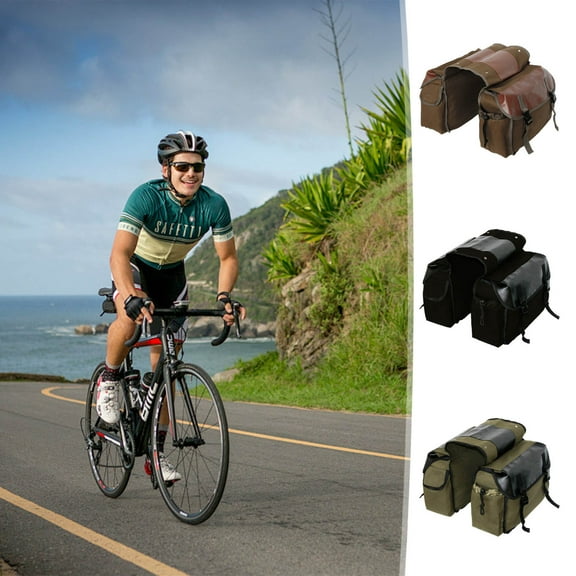 kttectoa Motorcycle Saddle Bags Upgraded Canvas Leather Side Tool Bag Double Flap Pockets 13x17in Durable Storage for Riding Cycling Christmas Party Supplies Gifts