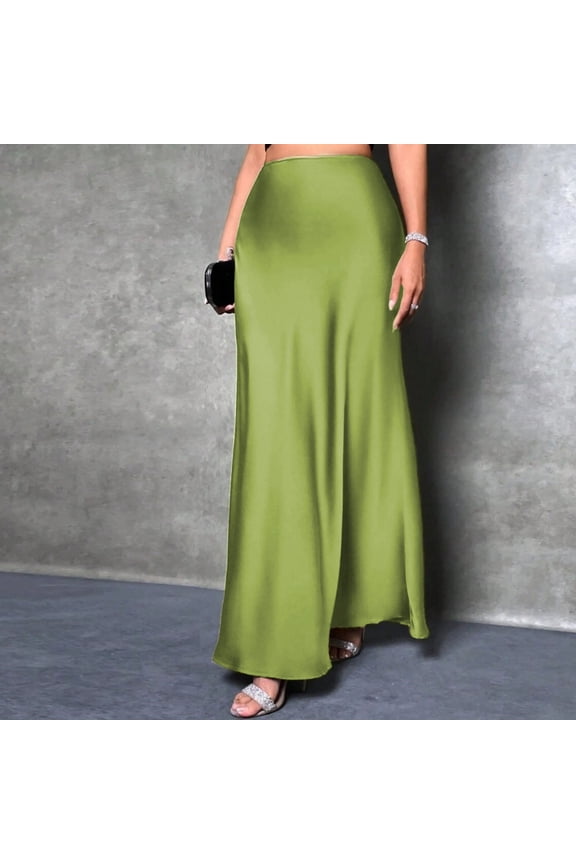 Satin Hang Down Trendy A-Line Skirt Summer Skirts Solid Skirt Zipper Mid Waist Long Skirt for Women Loose Fit Vacation
