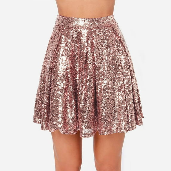 kttectoa Sequin Dance Skirt Shiny Pleated Skirts Young Adult Skirts Solid Skirt Zipper Mid Waist Mini Skirt for Women Casual Work