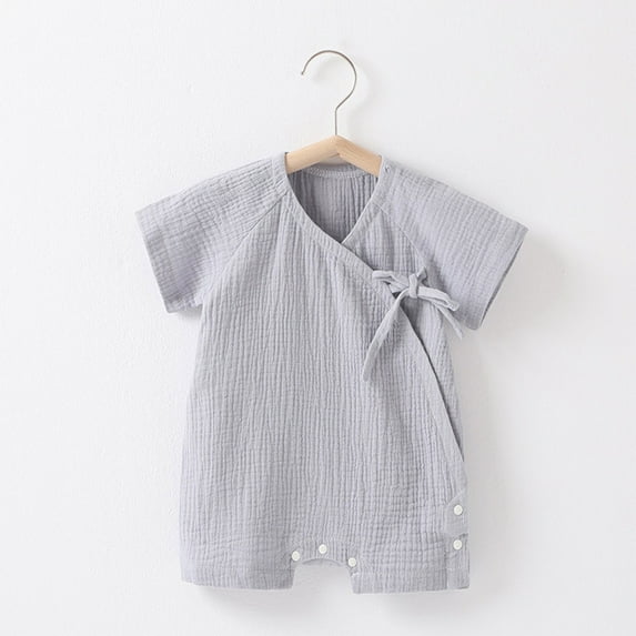 kttectoa Summer Outfits for Girl Unisex Casual Cotton Solid Short Sleeve Shorts with Lace Up Jumpsuit Pajamas Rompers Onesies for Baby 0-9M Cyber_Monday