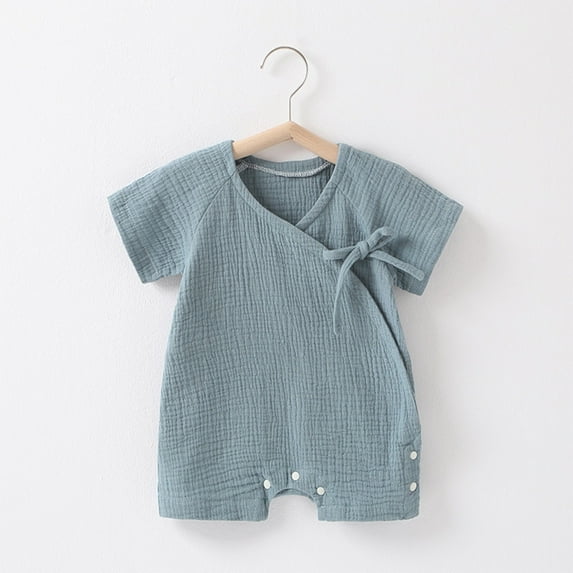 kttectoa Summer Outfits for Girl Unisex Casual Cotton Solid Short Sleeve Shorts with Lace Up Jumpsuit Pajamas Rompers Outfits for Girls 0-9M Cyber_Monday