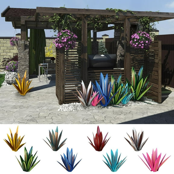 kttectoa Tequila Iron Art Plant Handmade Blue Highlights DIY Sculpture Yard Garden Home Decoration 55cm 9 Leaves Unique Placement Christmas Gifts Home