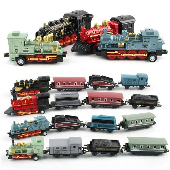 kttectoa Toddler Toys Simulation Steam Train Toy Alloy Plastic Blue Red Green Black 8.74x4.40x1.18in Pullback Action 1 Locomotive 3 Carriages Splicing Safe Durable Gift Christmas Gifts