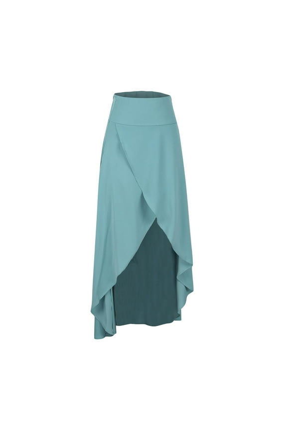Trendy A-Line Irregular Hem Hang Down Skirts Summer Clothes Solid Skirts Elastic Mid Waist Maxi Skirt for Women Active Vacation