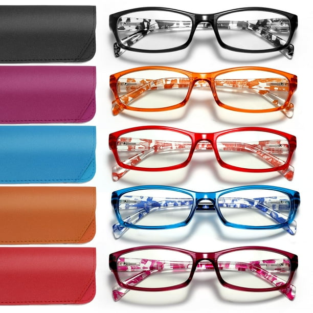 kunchu 5 Pack Reading Glasses for Women Blue Light Blocking Spring Hinge Computer Readers Anti Glare UV Eyeglasses MIX1 1.5