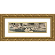 Ôkura Kôtô 14x7 Gold Ornate Wood Frame and Double Matted Museum Art Print Titled - The Great Naval Battle Outside the Harbor of Port Arthur (1904)