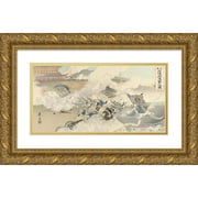 Ôkura Kôtô 14x9 Gold Ornate Wood Frame and Double Matted Museum Art Print Titled - Image of the Severe Attack of the Japanese Troops at Pyongyang (1894)