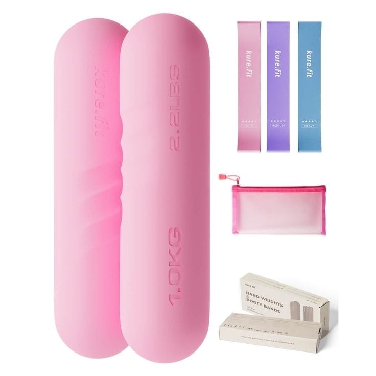 kure.fit Hand Weight Bars for Women, with Resistance Booty Bands, Non-Slip Portable Dumbbells for Pilates, Yoga, Cardio and Strength Training, 2.2 lb