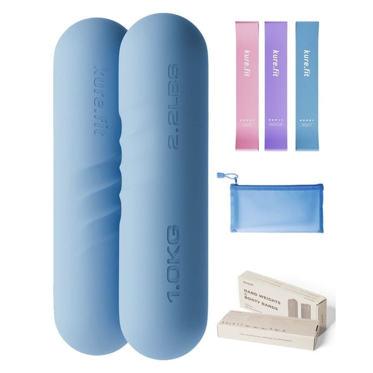 kure.fit Hand Weight Bars for Women, with Resistance Booty Bands, Non-Slip Portable Dumbbells for Pilates, Yoga, Cardio and Strength Training, 2.2 lb