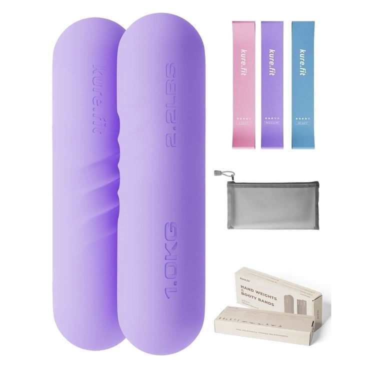 kure.fit Hand Weight Bars for Women, with Resistance Booty Bands, Non-Slip Portable Dumbbells for Pilates, Yoga, Cardio and Strength Training, 2.2 lb