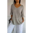 thumbnail image 1 of kurtrussel Women's Spring V Neck Henley Knit Tops Casual 3/4 Sleeve Solid Color V Neck Loose Pullover Knit Fall Sweaters Tops(Grey,XL), 1 of 1