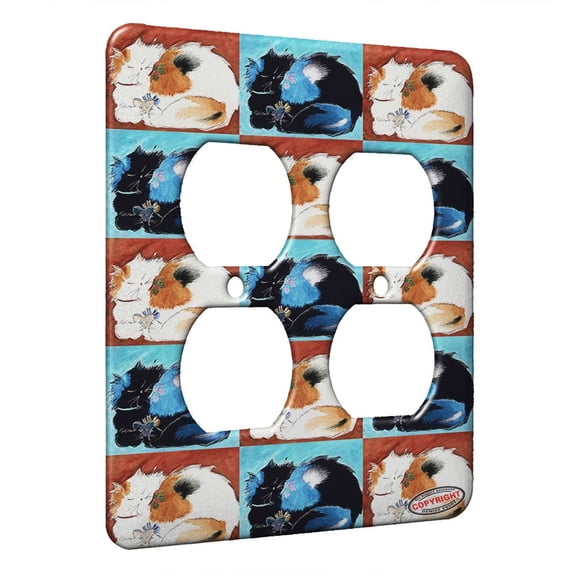 kuzmark 1 gang ac outlet wall plate - calico maine coon kitty and mouse christmas peace cat pattern art by denise every