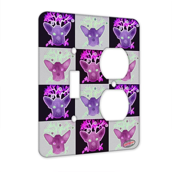 kuzmark 2 gang single toggle / single duplex wall plate - red nose reindeer chiahuahua christmas dog electric art by denise every