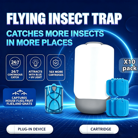 kvkvla UV Light Fruit Fly Catcher - Indoor Flying Insect Trap, Physical Glue Capture Unit for Household, Includes 1 Device + 10 Adhesive Refill Pads
