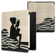 kwmobile Case Compatible with Amazon Kindle Oasis 10. Generation Case - eReader Cover - Girl and Books Black / Beige