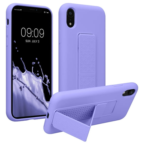 kwmobile Case Compatible with Apple iPhone XR - Case with Hand Strap and Stand Soft TPU Silicone Coating - Lavender