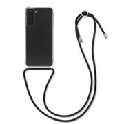 kwmobile Crossbody Case Compatible with Samsung Galaxy S21 Case - Clear TPU Phone Cover w/ Lanyard Cord Strap - Black / Transparent