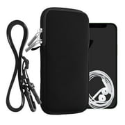 kwmobile Neoprene Phone Bag XXL - 7" - 6.9 x 3.3 inches (17.7 x 8.5 cm) Universal Case Holder with Neck Strap and Zipper - Black
