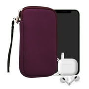 kwmobile Neoprene Phone Pouch Size L - 6.5" - Universal Cell Sleeve Mobile Bag with Zipper, Wrist Strap - Berry