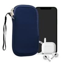 kwmobile Neoprene Phone Pouch Size L - 6.5" - Universal Cell Sleeve Mobile Bag with Zipper, Wrist Strap - Dark Blue