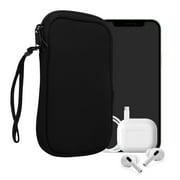 kwmobile Neoprene Phone Pouch Size M - 5.5" - Universal Cell Sleeve Mobile Bag with Zipper, Wrist Strap - Black