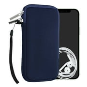 kwmobile Neoprene Phone Pouch Size XL - 6.7/6.8" - Universal Cell Sleeve Mobile Bag with Zipper, Wrist Strap - Dark Blue