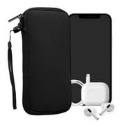 kwmobile Neoprene Phone Pouch Size XXL - 7" - Universal Cell Sleeve Mobile Bag with Zipper, Wrist Strap - Black