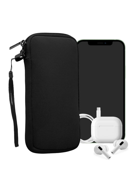 kwmobile Neoprene Phone Pouch Size XXL - 7" - Universal Cell Sleeve Mobile Bag with Zipper, Wrist Strap - Black