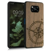 kwmobile Wood Case Compatible with Xiaomi Poco X3 NFC / Poco X3 Pro Case - Cover - Navigational Compass Dark Brown