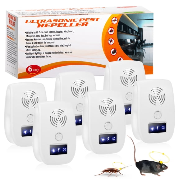 kydely Effective Pest Control Device 6 Pack Ultrasonic Rat Repellent Plug In 800-1200 sq.ft. Coverage Friendly to People & Pet