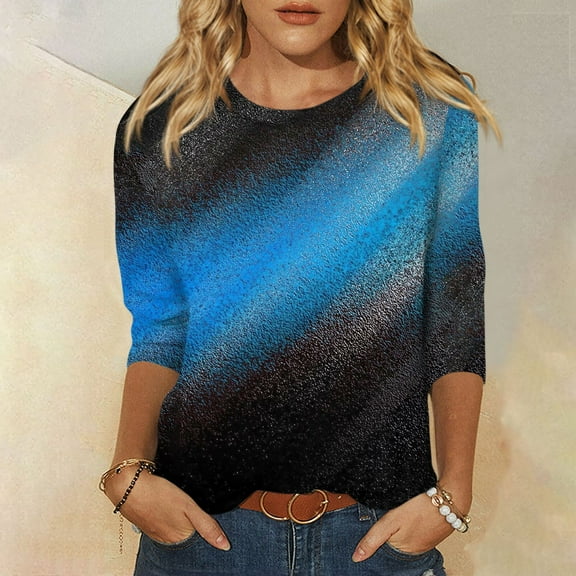 kytmyeq 2024 Trendy 3/4 Sleeve Tops For Women T-Shirt Casual Print Tops T Shirt Round Neck Pullover Blouse