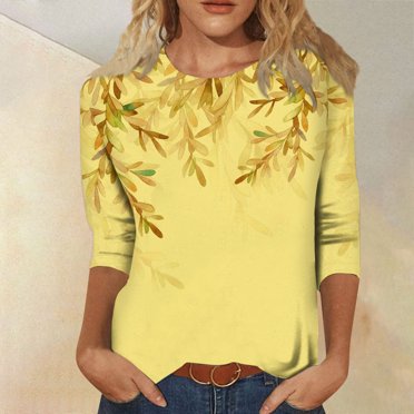 kytmyeq 3/4 Sleeve Shirts For Women Cute Print Graphic Tees Blouses Casual Plus Size Basic Tops Pullover