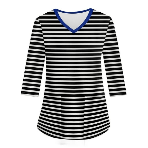 kytmyeq Fashionable V-neck Women's 3/4 Sleeved Work Clothes Pocket Printed Loose Tops