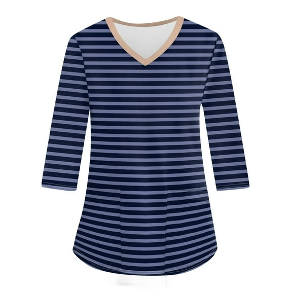 kytmyeq Fashionable V-neck Women's 3/4 Sleeved Work Clothes Pocket Printed Loose Tops