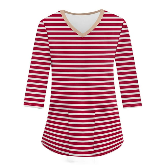 kytmyeq Fashionable V-neck Women's 3/4 Sleeved Work Clothes Pocket Printed Loose Tops