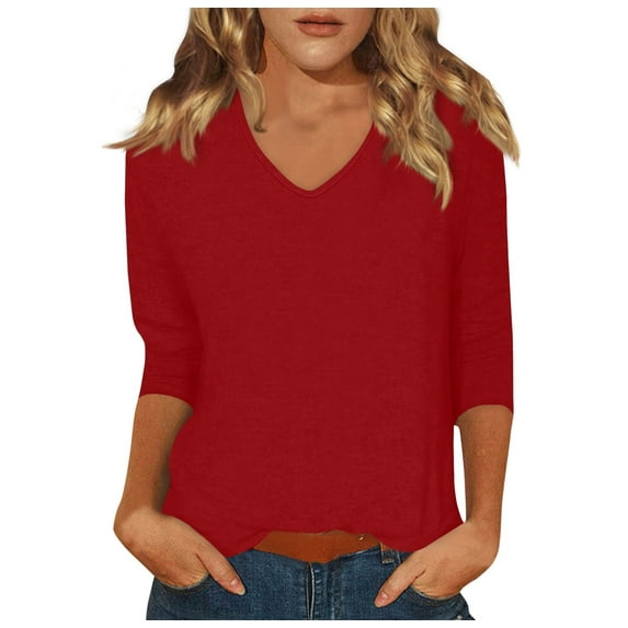 kytmyeq Ladies Fashion Everyday Everything Casual V-neck Seven-point Sleeve Printed T-shirt Top