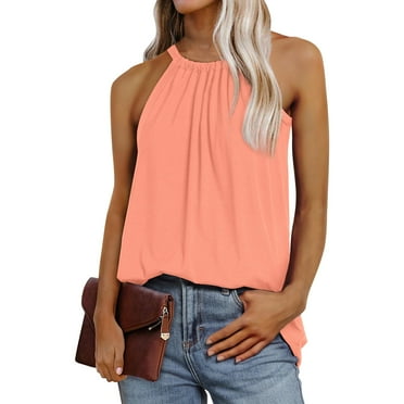 kytmyeq Summer Women's Vest Pleated Solid Color Loose Sleeveless Top Summer Vest Basic Casual Loose