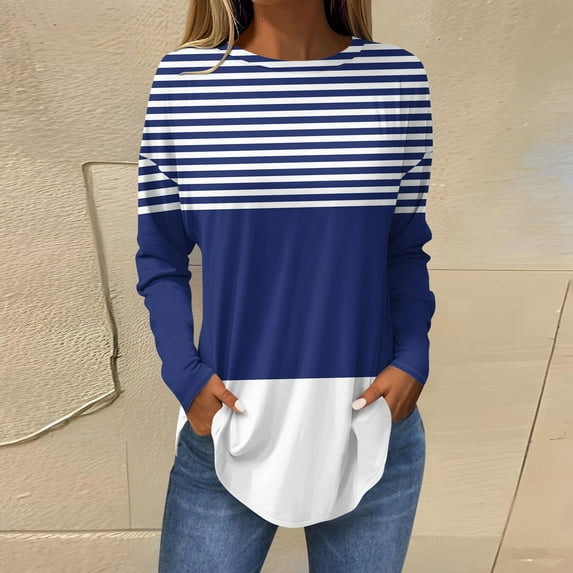 Topvent Tee Shirts For Women Fall Casual Long Sleeve Shirts Sweatshirt Retro Printing Top Pullover