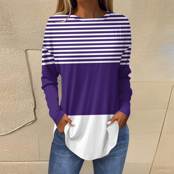 Topvent Tee Shirts For Women Fall Casual Long Sleeve Shirts Sweatshirt Retro Printing Top Pullover