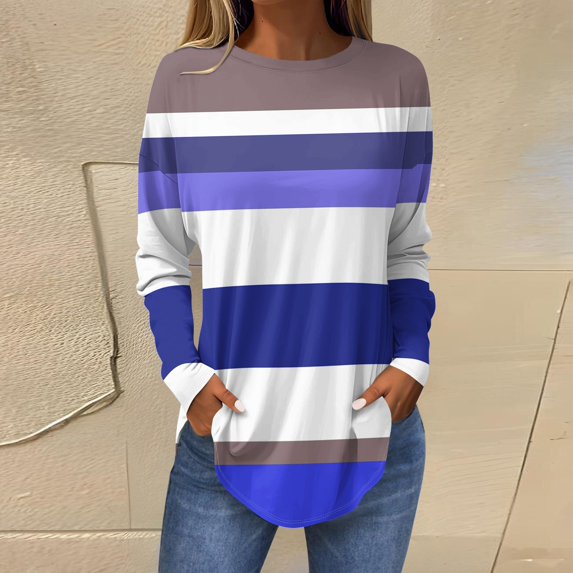 Topvent Tee Shirts For Women Fall Casual Long Sleeve Shirts Sweatshirt Retro Printing Top Pullover