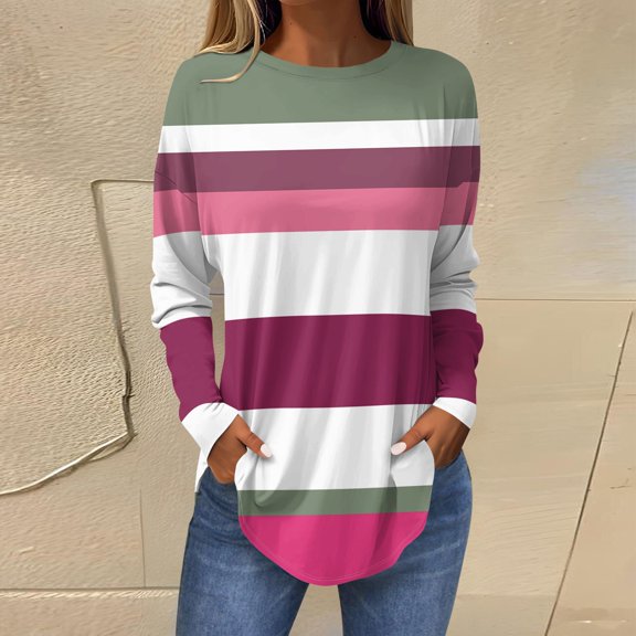 Topvent Tee Shirts For Women Fall Casual Long Sleeve Shirts Sweatshirt Retro Printing Top Pullover