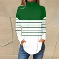 thumbnail image 1 of Topvent Tee Shirts For Women Fall Casual Long Sleeve Shirts Sweatshirt Stripe Printed High Neck Top Pullover, 1 of 5