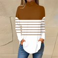 thumbnail image 1 of Topvent Tee Shirts For Women Fall Casual Long Sleeve Shirts Sweatshirt Stripe Printed High Neck Top Pullover, 1 of 5