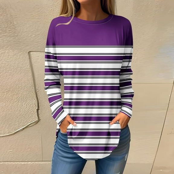 Topvent Tee Shirts For Women Fall Casual Long Sleeve Shirts Sweatshirt Vintage Graphic Printing Top Pullover