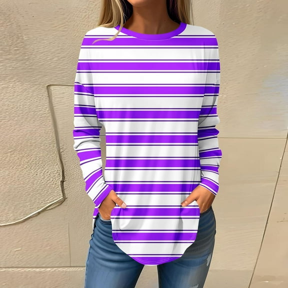 Topvent Tee Shirts For Women Fall Casual Long Sleeve Shirts Sweatshirt Vintage Graphic Printing Top Pullover