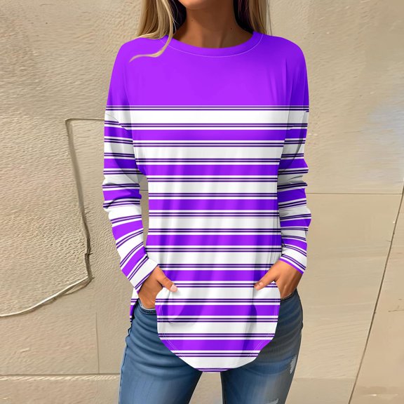 Topvent Tee Shirts For Women Fall Casual Long Sleeve Shirts Sweatshirt Vintage Graphic Printing Top Pullover